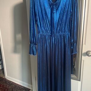 SHEIN curve XL Blue Bishop Sleeve Gown with Peter Pan Collar vibrant